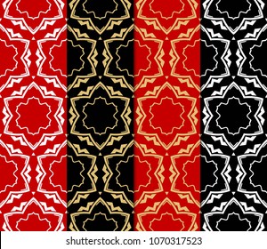 Set of seamless fantasy vector patterns. Geometric floral pattern of lines and shapes. Modern design for backgrounds, wallpaper, invitations.