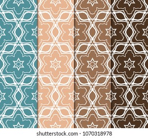 Set of seamless fantasy vector patterns. Geometric floral pattern of lines and shapes. Modern design for backgrounds, wallpaper, invitations.