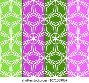 Set of seamless fantasy vector patterns. Geometric floral pattern of lines and shapes. Modern design for backgrounds, wallpaper, invitations.
