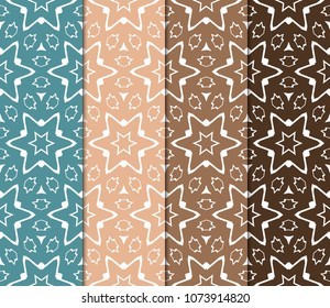 Set of seamless fantasy vector patterns. Geometric floral pattern of lines and shapes. Modern design for backgrounds, wallpaper, invitations.