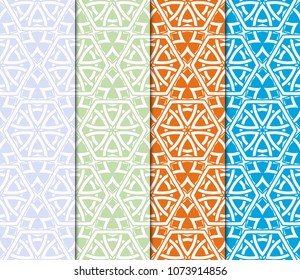 Set of seamless fantasy vector patterns. Geometric floral pattern of lines and shapes. Modern design for backgrounds, wallpaper, invitations.