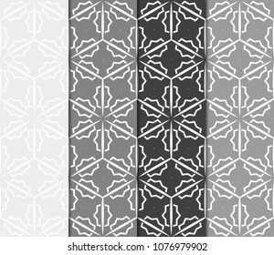 Set of seamless fantasy vector patterns. Geometric floral pattern of lines and shapes. Modern design for backgrounds, wallpaper, invitations.