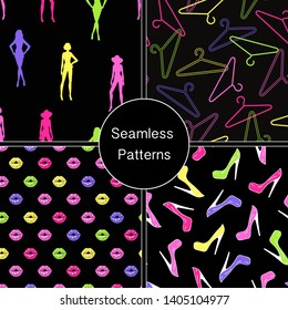 Set of seamless fashion pattern. Vector illustration