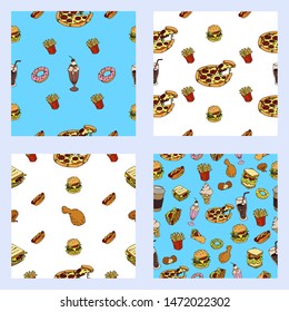 Set of seamless fast food backgrounds. vector