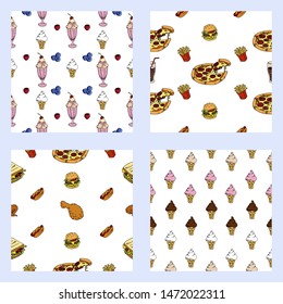 Set of seamless fast food backgrounds. vector