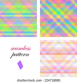 Set of seamless  festive pattern of rainbow diagonal and horizontal stripes of equal thickness, forming triangles for girls or children