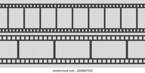 Set of seamless film strips. Tape of movie template on transparent background. Vector illustration