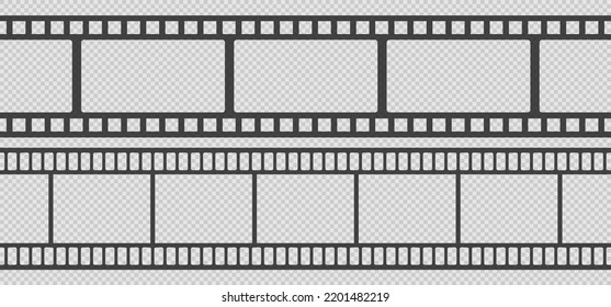 Conjunto de tiras de película sin fisuras. Cinta de plantilla de película sobre fondo transparente. Ilustración del vector