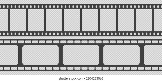 Set of seamless film strips. Tape of movie template on transparent background. Vector illustration