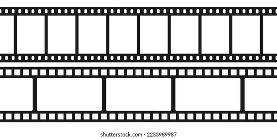 Set of seamless film strips. Tape of movie template on white background. Vector illustration