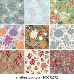 set of seamless floral background