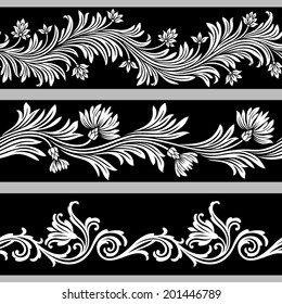 set of seamless floral borders