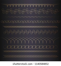 Set of seamless floral borders with a central element. A template for printing postcards, invitations, books, for textiles, engraving, wooden furniture, forging. Vector.