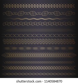 Set of seamless floral borders with a central element. A template for printing postcards, invitations, books, for textiles, engraving, wooden furniture, forging. Vector.
