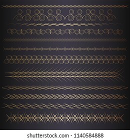 Set of seamless floral borders with a central element. A template for printing postcards, invitations, books, for textiles, engraving, wooden furniture, forging. Vector.