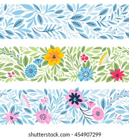 Set of seamless floral borders. Could be used as divider, frame, etc