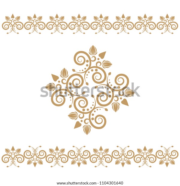 \
Set of\
seamless floral borders. Golden color on a white background. Can be\
used as a template for printing postcards or invitations, for\
textiles, engraving, wooden furniture.\
Vector.