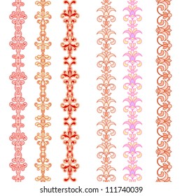 Set of seamless floral borders, vector decorative elements for design