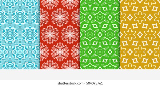 Set of seamless floral color pattern. ethnic ornament. Flower style. Vector illustration. Texture for design wallpaper, pattern fills, web page, banner, flyer.