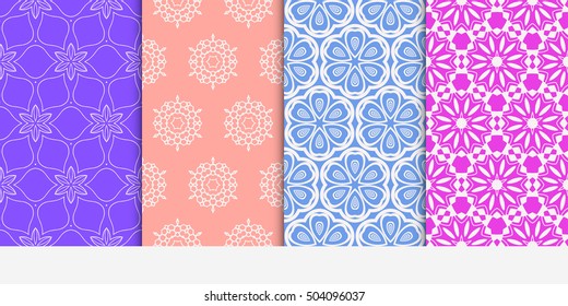 Set of seamless floral color pattern. ethnic ornament. Flower style. Vector illustration. Texture for design wallpaper, pattern fills, web page, banner, flyer.