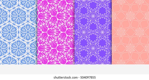Set of seamless floral color pattern. ethnic ornament. Flower style. Vector illustration. Texture for design wallpaper, pattern fills, web page, banner, flyer.