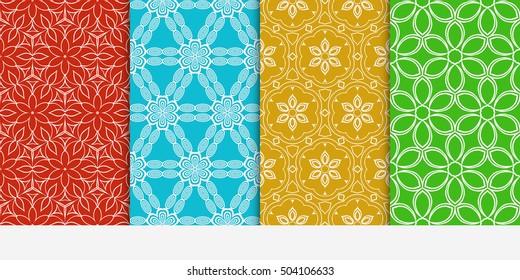 Set of seamless floral color pattern. ethnic ornament. Flower style. Vector illustration. Texture for design wallpaper, pattern fills, web page, banner, flyer.