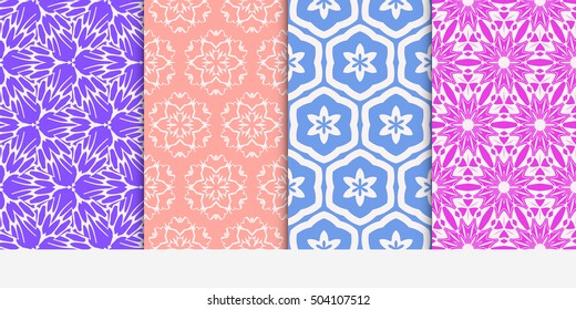 Set of seamless floral color pattern. ethnic ornament. Flower style. Vector illustration. Texture for design wallpaper, pattern fills, web page, banner, flyer.