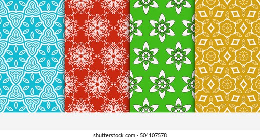 Set of seamless floral color pattern. ethnic ornament. Flower style. Vector illustration. Texture for design wallpaper, pattern fills, web page, banner, flyer.
