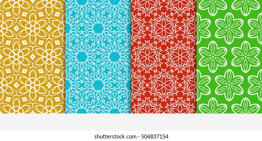 Set of seamless floral color pattern. ethnic ornament. Flower style. Vector illustration. Texture for holiday cards, Valentines day, wedding invitations, design wallpaper, pattern fills, web page