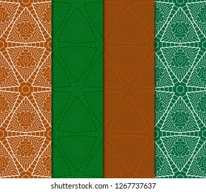 Set Of Seamless Floral Geometric Pattern. For Invitation, Design Wallpaper. Vector Illustration