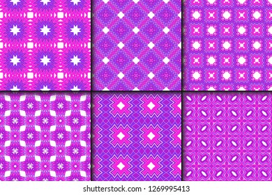 Set Of Seamless Floral Geometric Pattern. For Invitation, Design Wallpaper. Vector Illustration