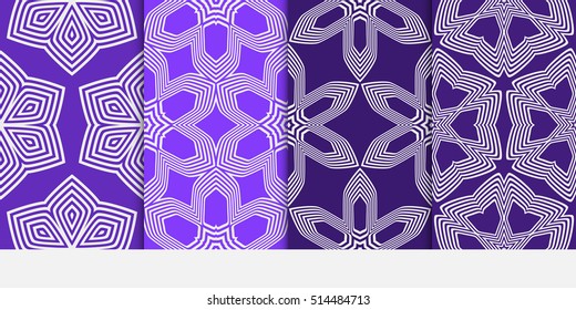 set of seamless floral geometric pattern. purple color. Texture for holiday card, Valentines day, wedding invitation, design wallpaper