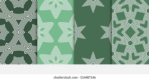 set of seamless floral geometric pattern. green color. Texture for holiday card, Valentines day, wedding invitation, design wallpaper