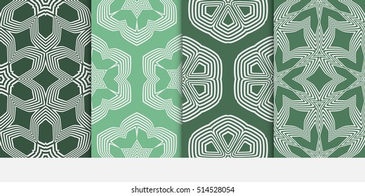 set of seamless floral geometric pattern. green color. Texture for holiday card, Valentines day, wedding invitation, design wallpaper