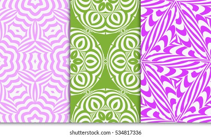 set of seamless floral geometric pattern. For invitation, design wallpaper. Vector illustration. Silver, pink, green color