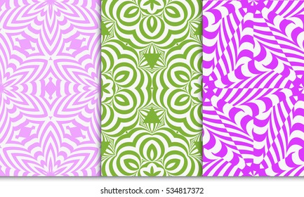 set of seamless floral geometric pattern. For invitation, design wallpaper. Vector illustration. Silver, pink, green color