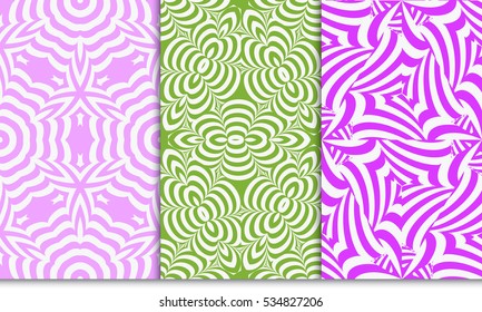 set of seamless floral geometric pattern. For invitation, design wallpaper. Vector illustration. Silver, pink, green color
