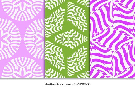 set of seamless floral geometric pattern. For invitation, design wallpaper. Vector illustration. Silver, pink, green color