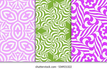 set of seamless floral geometric pattern. For invitation, design wallpaper. Vector illustration. Silver, pink, green color