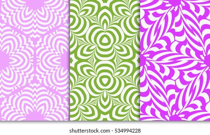 set of seamless floral geometric pattern. For invitation, design wallpaper. Vector illustration. Silver, pink, green color