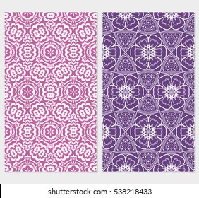 set of seamless floral geometric pattern. For invitation, design wallpaper. Vector illustration. Silver, purple color
