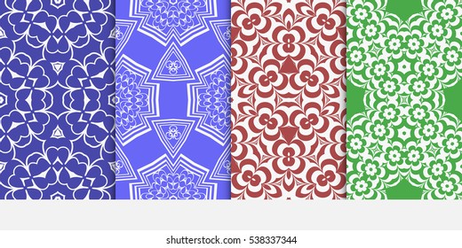 set of seamless floral geometric pattern. For invitation, design wallpaper. Vector illustration. red, green, blue color