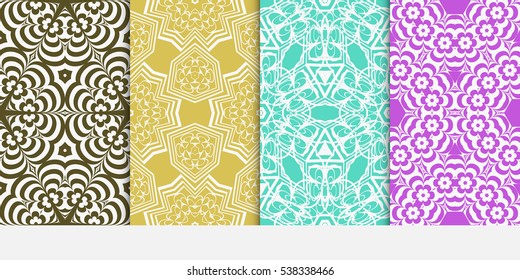 set of seamless floral geometric pattern. For invitation, design wallpaper. Vector illustration.