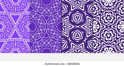 set of seamless floral geometric pattern. For invitation, design wallpaper. Vector illustration. Silver, purple color
