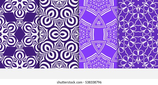 set of seamless floral geometric pattern. For invitation, design wallpaper. Vector illustration. Silver, purple color