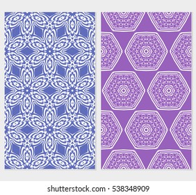 set of seamless floral geometric pattern. For invitation, design wallpaper. Vector illustration. Silver, purple color