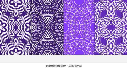 set of seamless floral geometric pattern. For invitation, design wallpaper. Vector illustration. Silver, purple color set of seamless floral geometric pattern. For invitation, design wallpaper. Vector illustration. Silver, purple color
