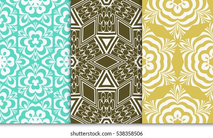 set of seamless floral geometric pattern. For invitation, design wallpaper. Vector illustration.