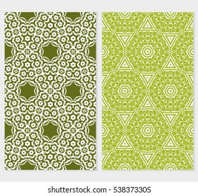 set of seamless floral geometric pattern. For invitation, design wallpaper. Vector illustration. Silver, green color