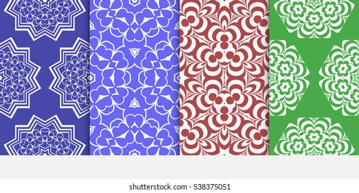 set of seamless floral geometric pattern. For invitation, design wallpaper. Vector illustration. red, green, blue color